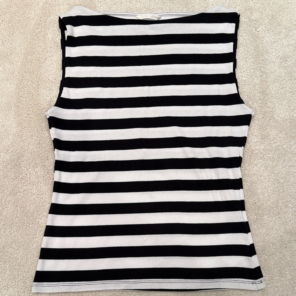 Zara Black & White Striped Sleeveless Tank Top